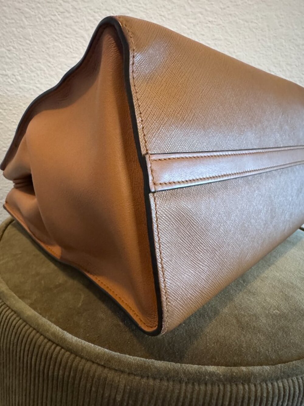 Prada Saffiano Leather Brown Tan Satchel Tote Crossbody Bag - Picture 7 of 14